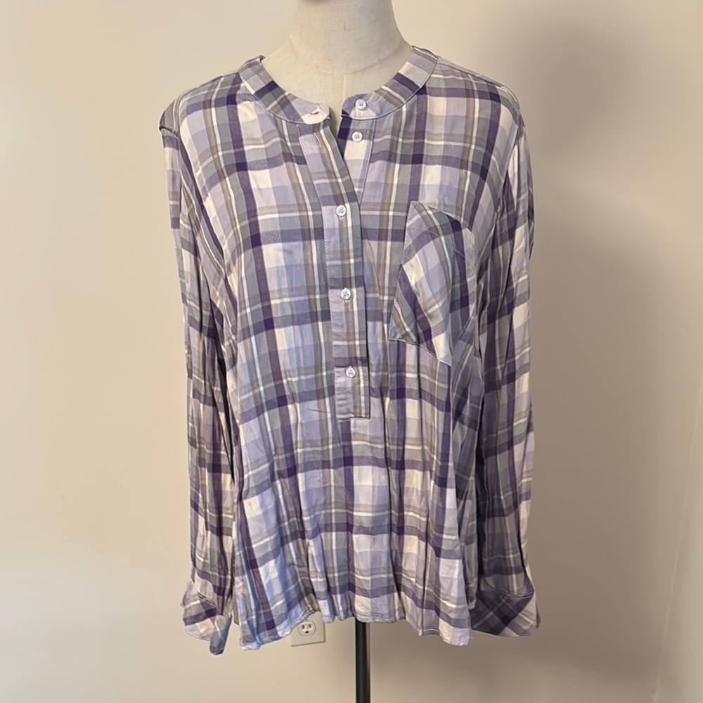 Lane Bryant Purple Gray Boxy Button Down Shirt